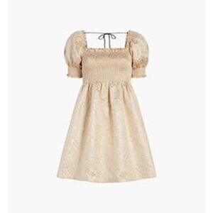 Chic Beige Puff Sleeve Mini Dress